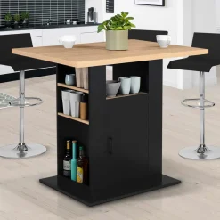 Ilot central avec rangements bois noir et imitation hêtre 110 cm*IDMarket