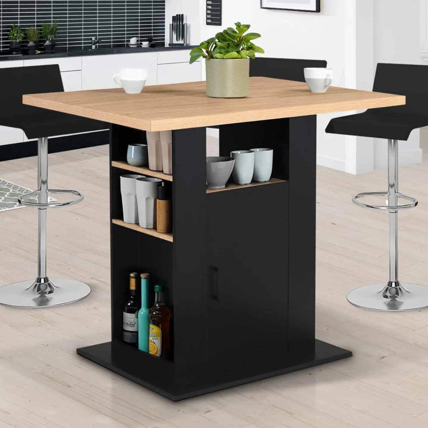 Ilot central avec rangements bois noir et imitation hêtre 110 cm*IDMarket
