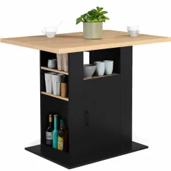 Ilot central avec rangements bois noir et imitation hêtre 110 cm*IDMarket