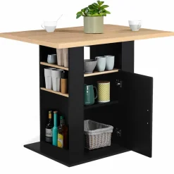 Ilot central avec rangements bois noir et imitation hêtre 110 cm*IDMarket