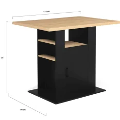 Ilot central avec rangements bois noir et imitation hêtre 110 cm*IDMarket
