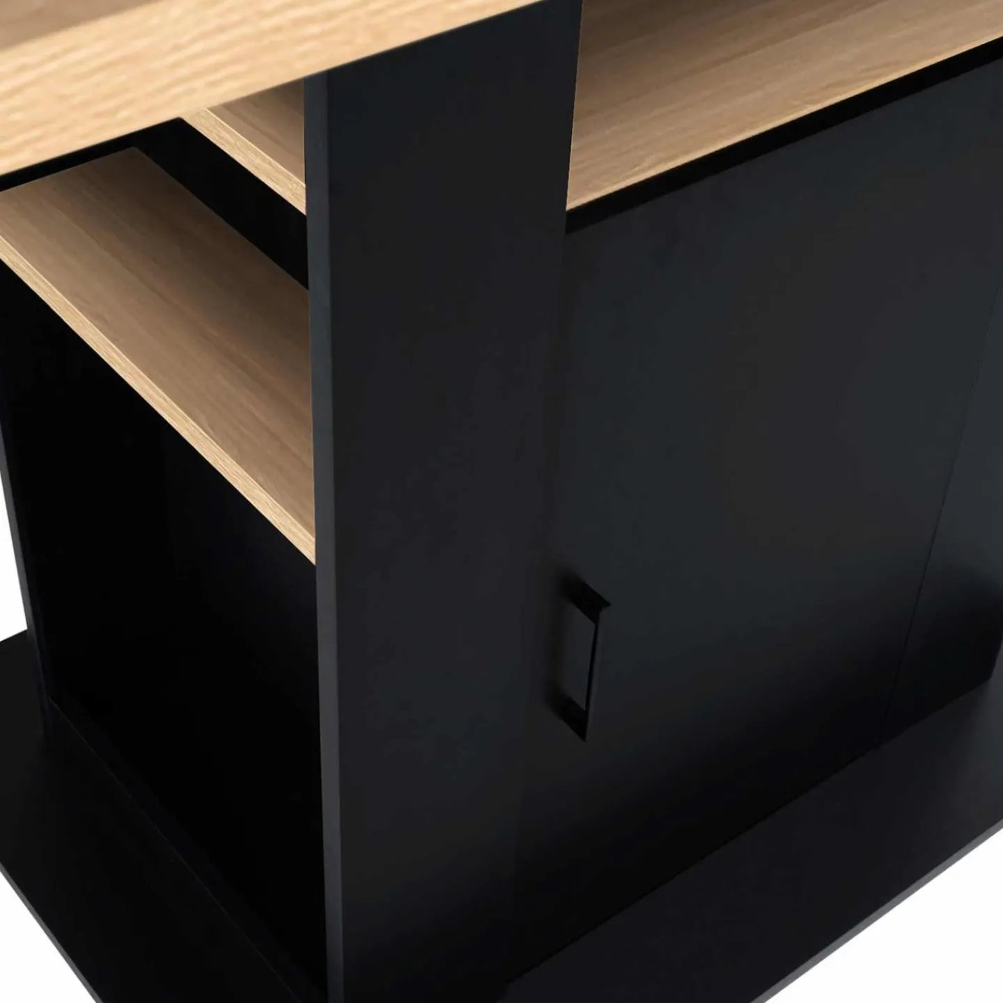 Ilot central avec rangements bois noir et imitation hêtre 110 cm*IDMarket