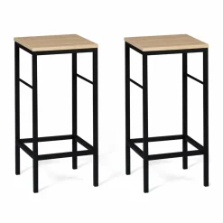 Ilot central avec tabourets bois noir et imitation hêtre 110 cm design industriel*IDMarket Sale