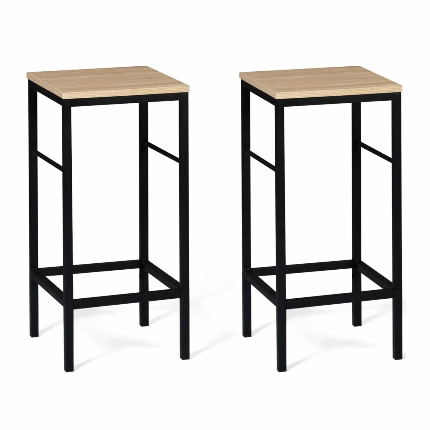 Ilot central avec tabourets bois noir et imitation hêtre 110 cm design industriel*IDMarket Sale