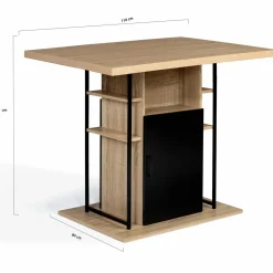 Ilot central avec tabourets bois noir et imitation hêtre 110 cm design industriel*IDMarket Sale