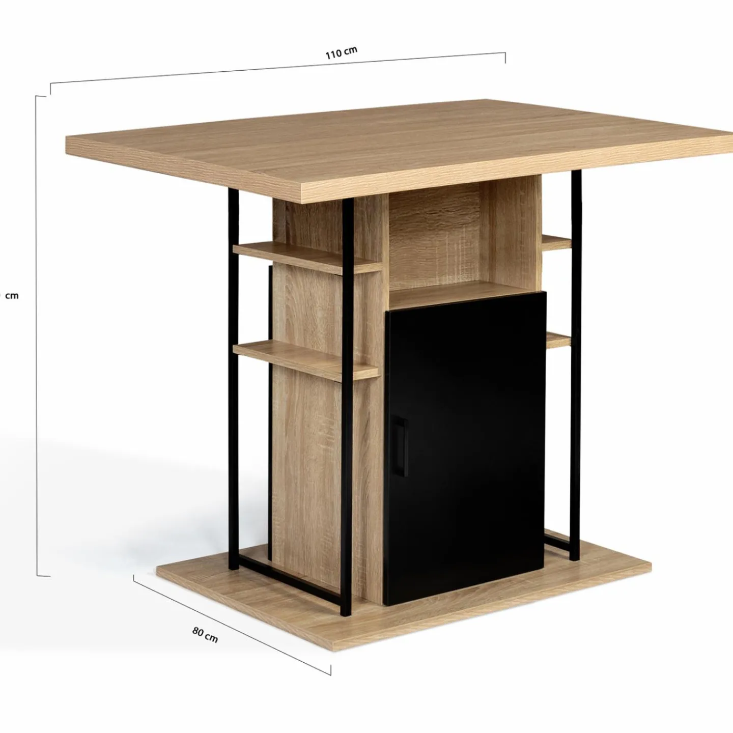 Ilot central avec tabourets bois noir et imitation hêtre 110 cm design industriel*IDMarket Sale