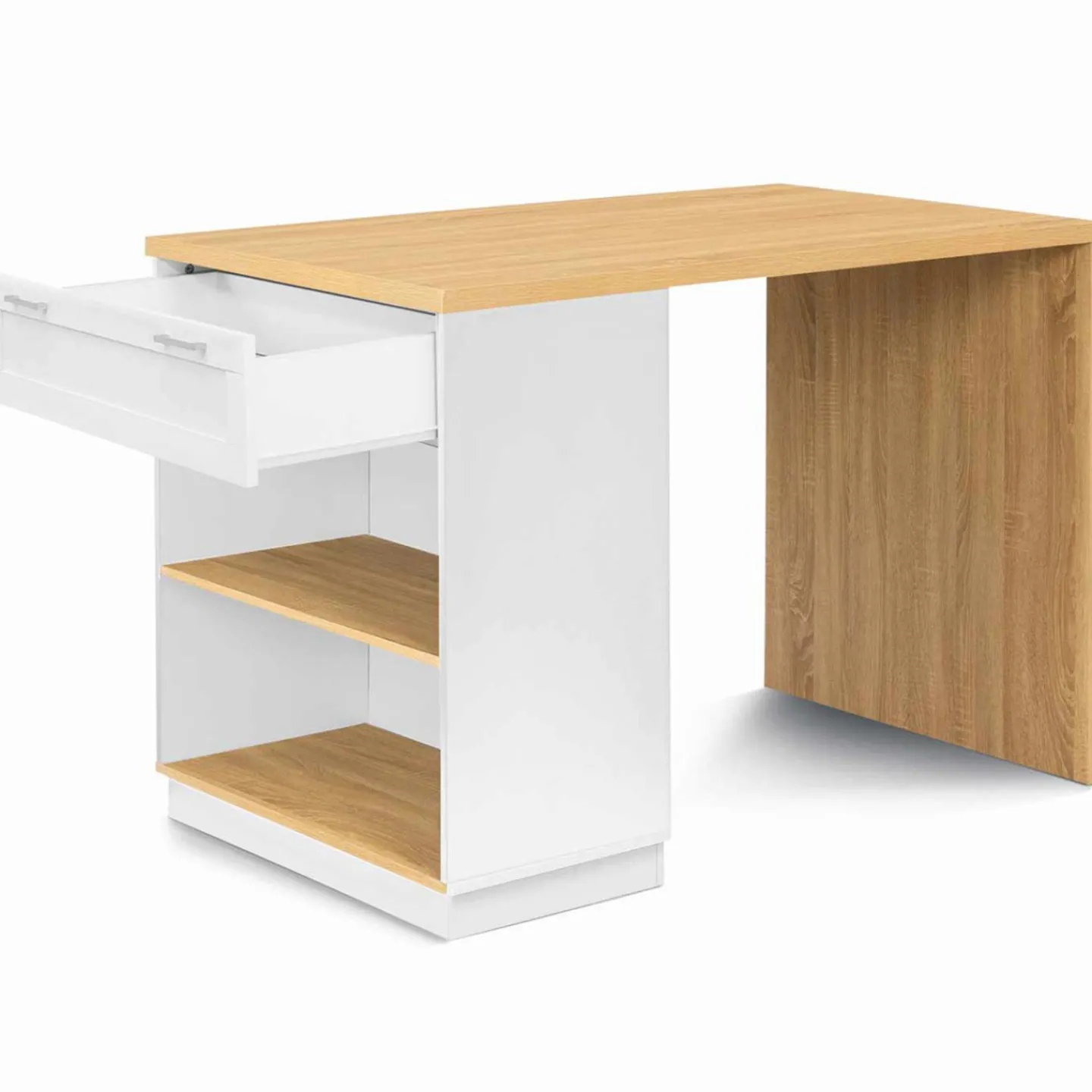 Ilot central blanc et bois 130 cm pour 4 personnes*IDMarket Discount