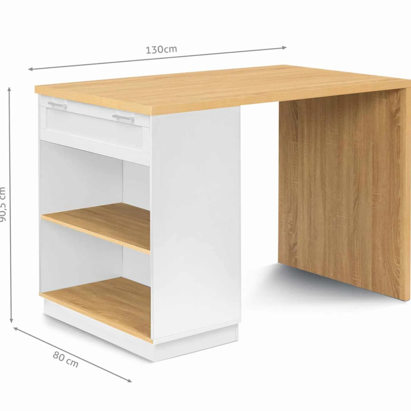 Ilot central blanc et bois 130 cm pour 4 personnes*IDMarket Discount