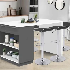 Ilot central blanc et gris 130 cm pour 4 personnes*IDMarket Hot