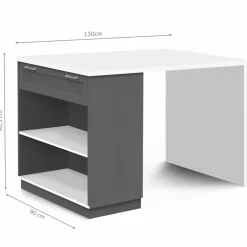 Ilot central blanc et gris 130 cm pour 4 personnes*IDMarket Hot