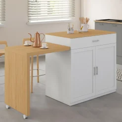 Ilot central bois blanc avec table à manger extensible*IDMarket Sale