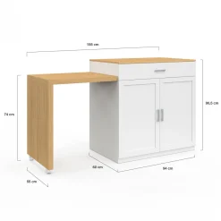 Ilot central bois blanc avec table à manger extensible*IDMarket Sale