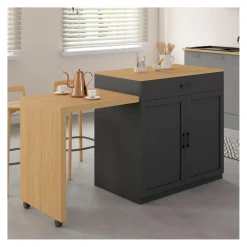 Ilot central bois et noir avec table à manger extensible*IDMarket Clearance