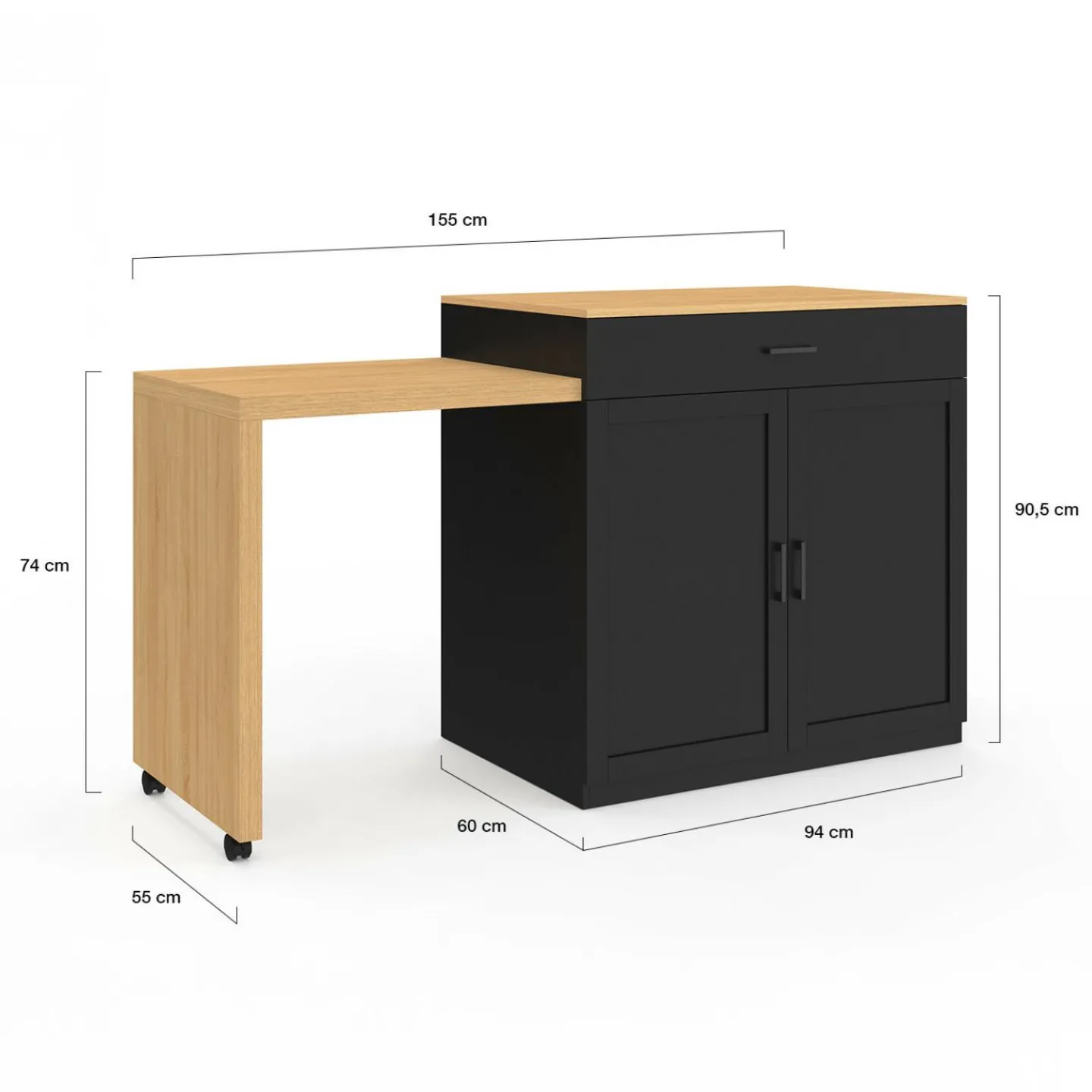 Ilot central bois et noir avec table à manger extensible*IDMarket Clearance