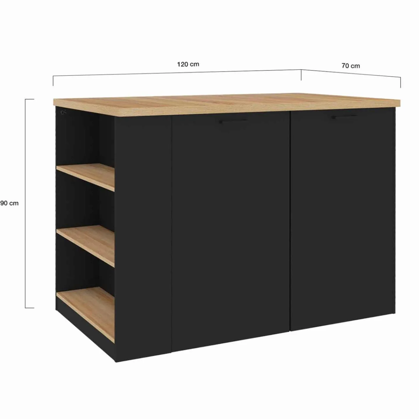 Ilot central bois noir avec plan de travail façon hêtre 120 cm*IDMarket Online