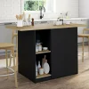 Ilot central bois noir avec plan de travail façon hêtre 140 cm 4 personnes avec rangement*IDMarket New