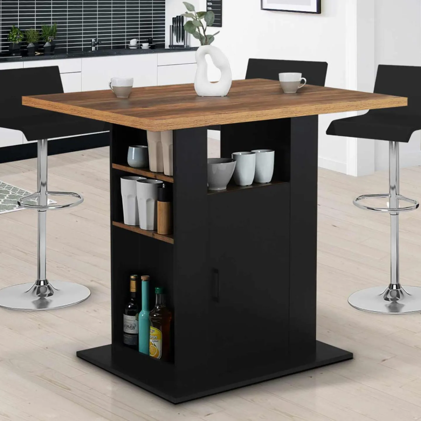 Ilot central bois noir et effet bois foncé 110 cm avec rangements*IDMarket Sale