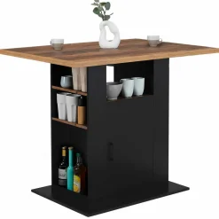 Ilot central bois noir et effet bois foncé 110 cm avec rangements*IDMarket Sale