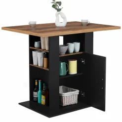 Ilot central bois noir et effet bois foncé 110 cm avec rangements*IDMarket Sale