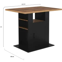Ilot central bois noir et effet bois foncé 110 cm avec rangements*IDMarket Sale