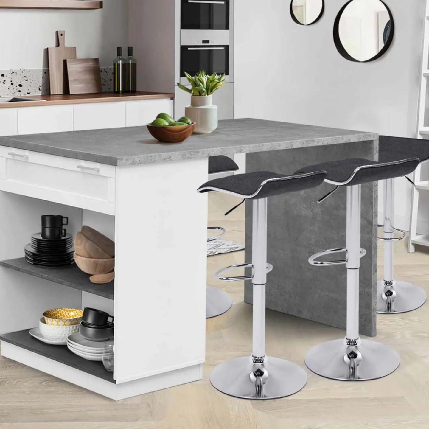 Ilot central effet béton et blanc 130 cm pour 4 personnes*IDMarket