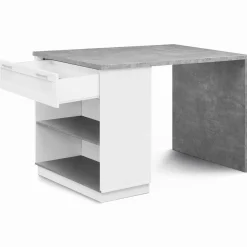Ilot central effet béton et blanc 130 cm pour 4 personnes*IDMarket
