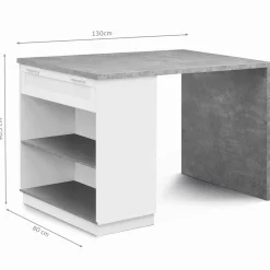 Ilot central effet béton et blanc 130 cm pour 4 personnes*IDMarket