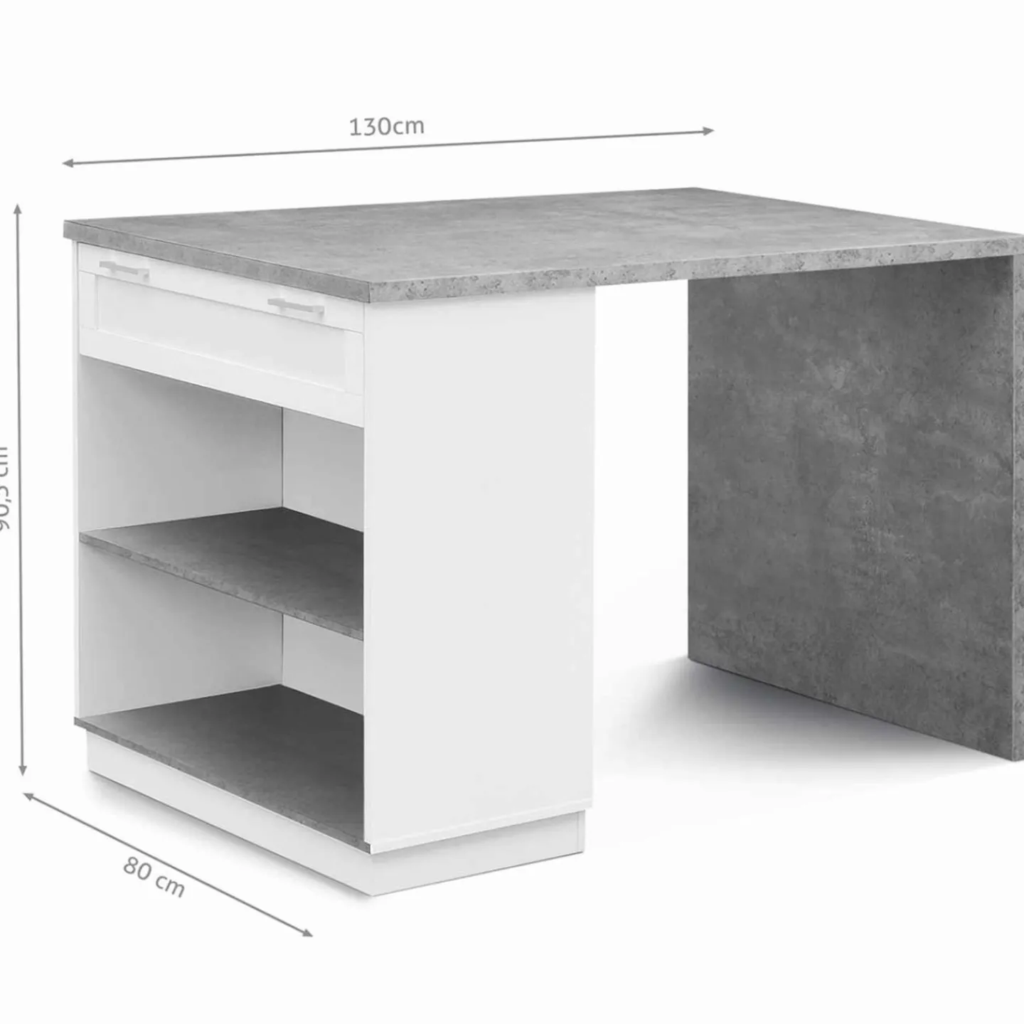 Ilot central effet béton et blanc 130 cm pour 4 personnes*IDMarket