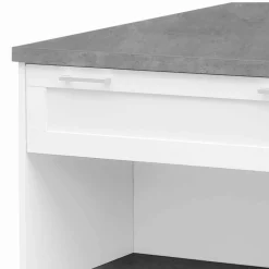 Ilot central effet béton et blanc 130 cm pour 4 personnes*IDMarket