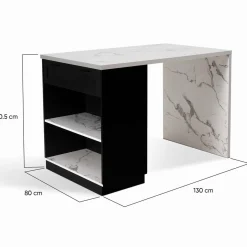 Ilot central effet marbre et noir 130 cm pour 4 personnes*IDMarket Discount