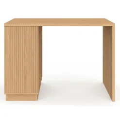 Ilot central mange-debout 4 personnes 130 cm lattes tasseau bois coloris chêne*IDMarket Online