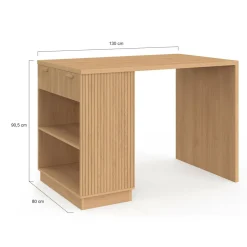 Ilot central mange-debout 4 personnes 130 cm lattes tasseau bois coloris chêne*IDMarket Online