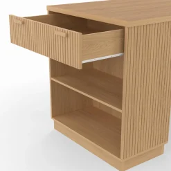 Ilot central mange-debout 4 personnes 130 cm lattes tasseau bois coloris chêne*IDMarket Online