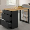 Ilot central mange-debout 4 personnes 130 cm casserolier 3 tiroirs noir et plateau bois*IDMarket New