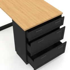 Ilot central mange-debout 4 personnes 130 cm casserolier 3 tiroirs noir et plateau bois*IDMarket New