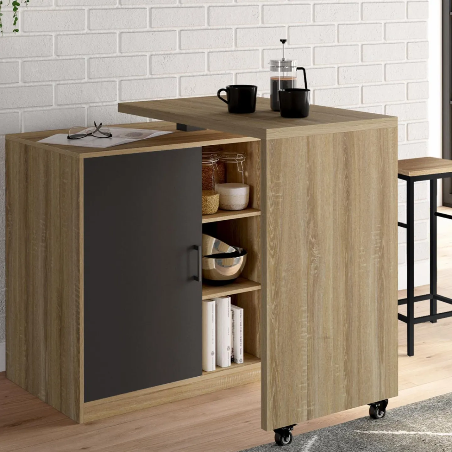 Ilot central pivotant imitation hêtre porte noire*IDMarket Sale