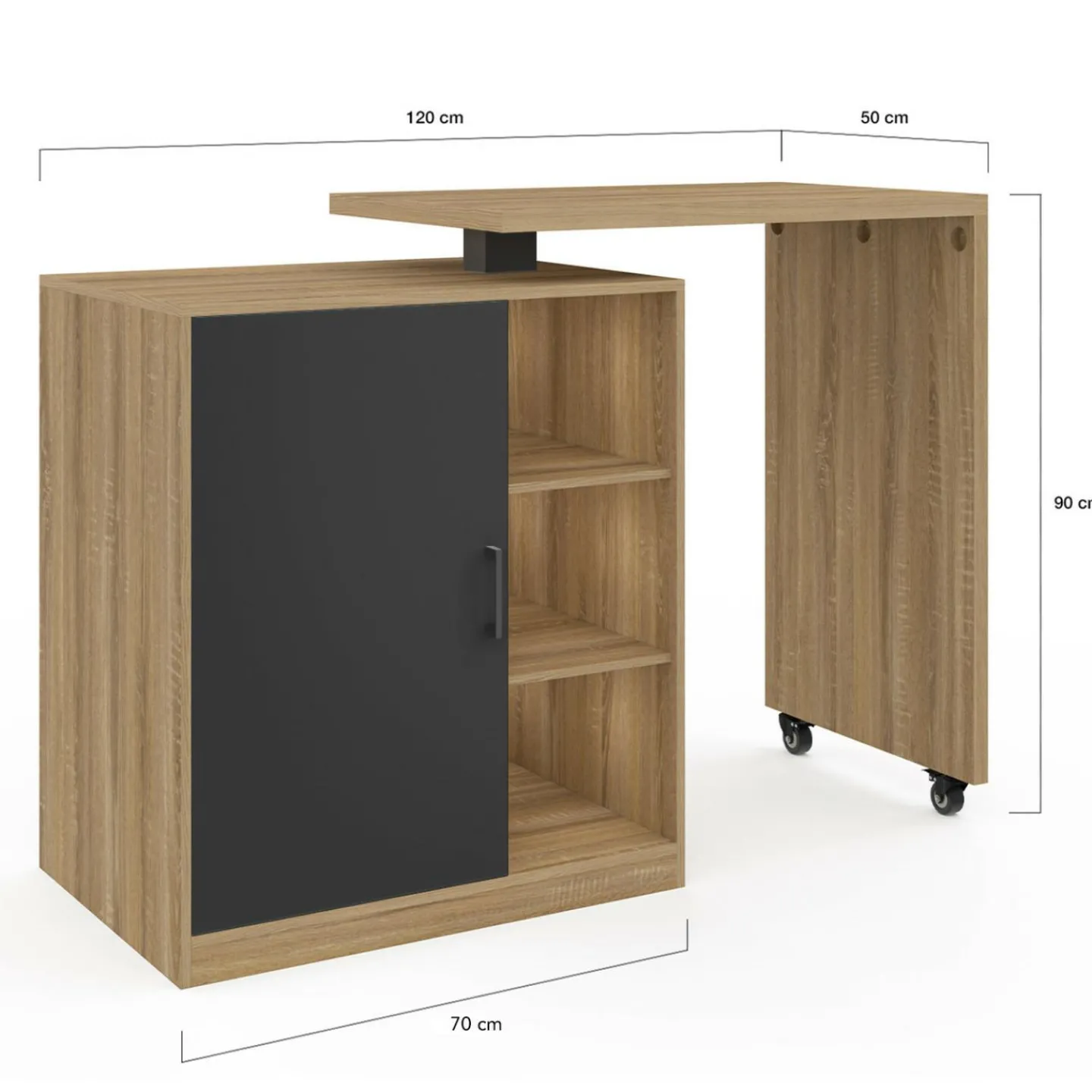 Ilot central pivotant imitation hêtre porte noire*IDMarket Sale
