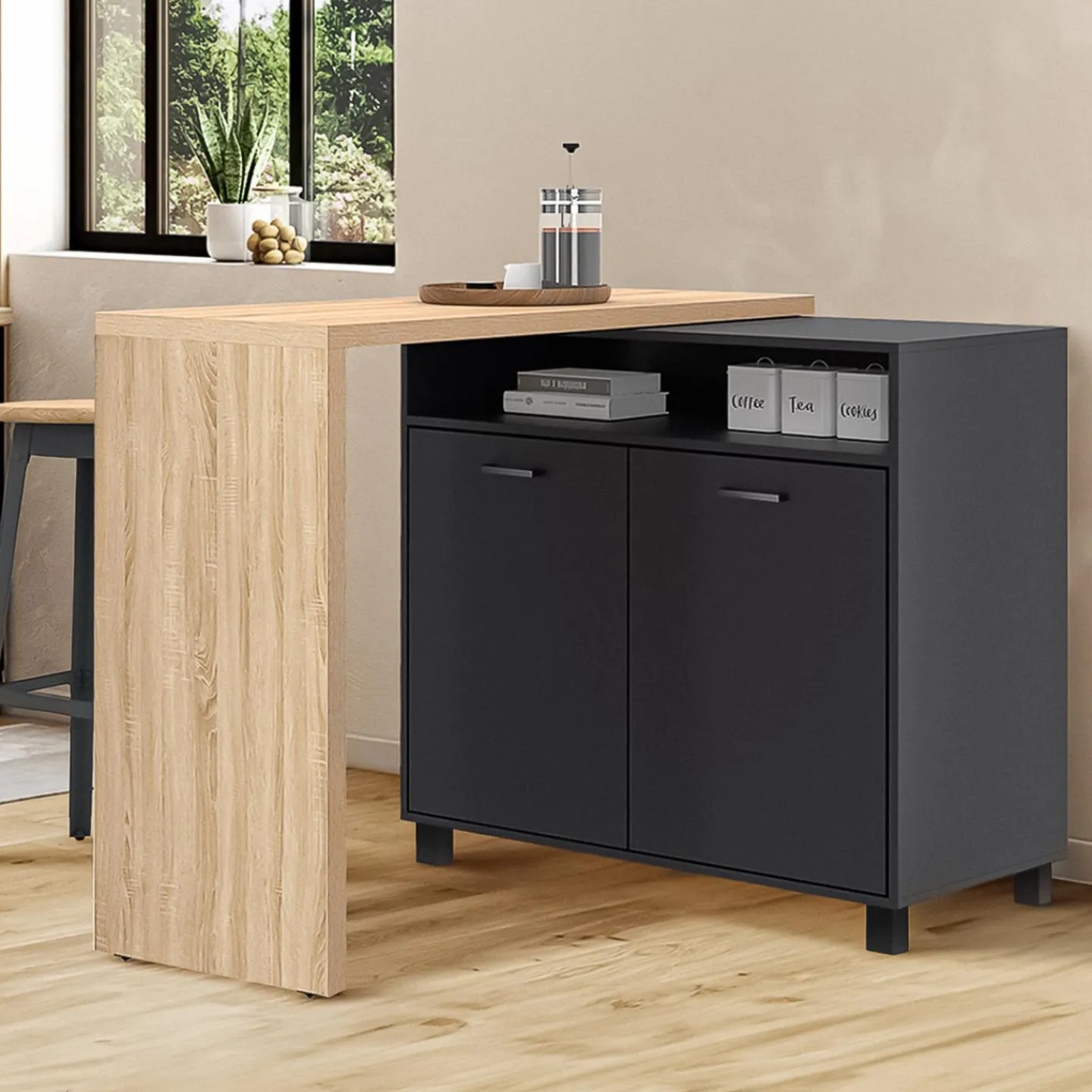 Ilot central rotatif noir et imitation hêtre*IDMarket Sale