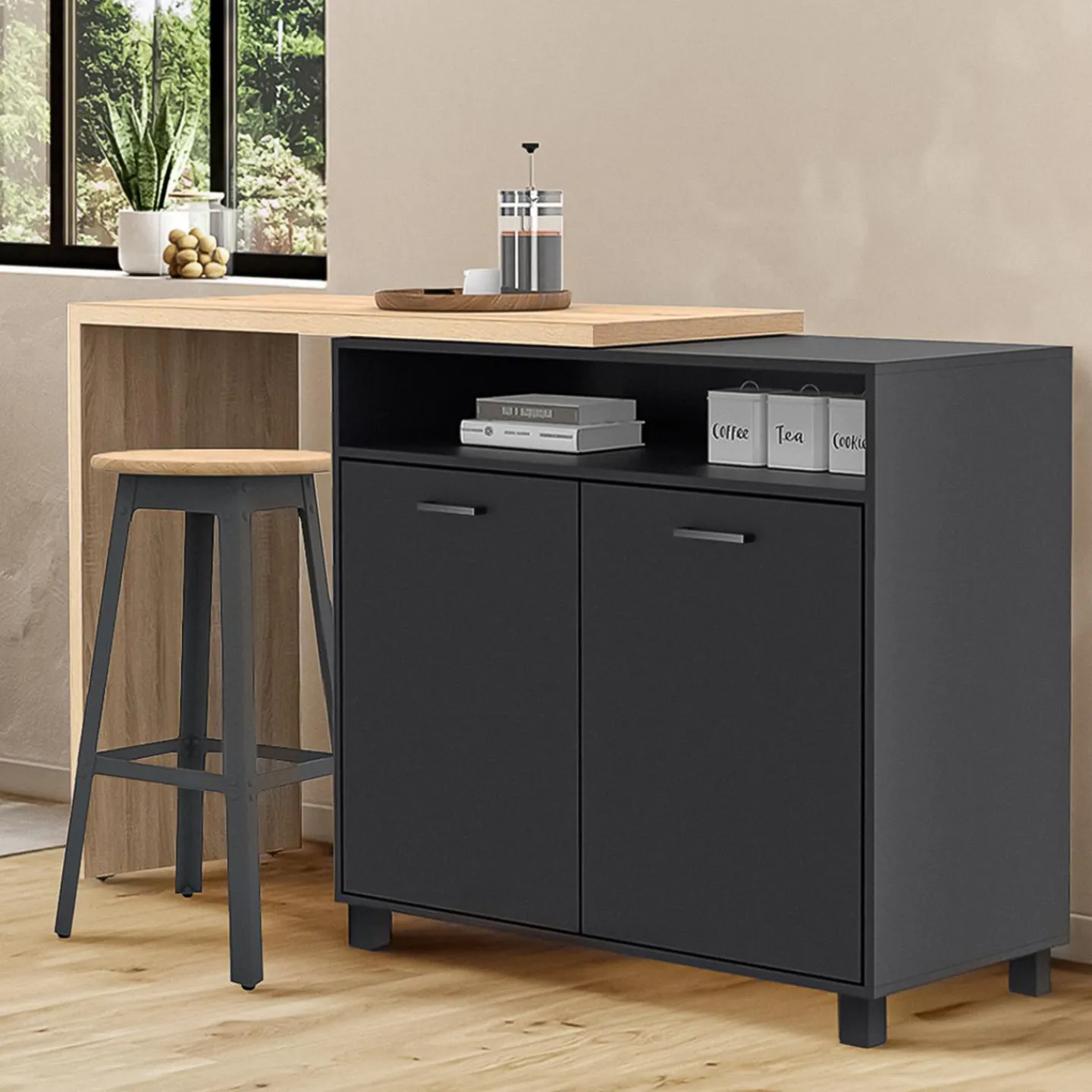 Ilot central rotatif noir et imitation hêtre*IDMarket Sale