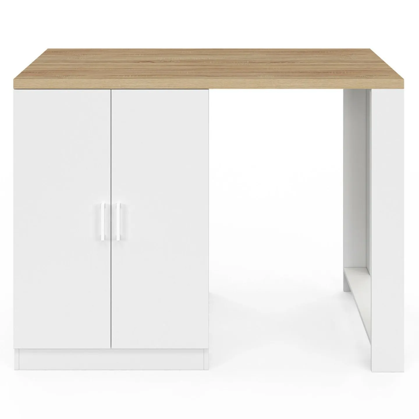 Ilot de cuisine central bois blanc 120 cm avec portes vitrées et rangements*IDMarket Online