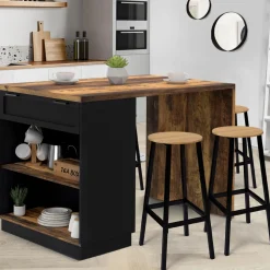 Ilot de cuisine mange debout 4 personnes bois foncé et noir*IDMarket Discount