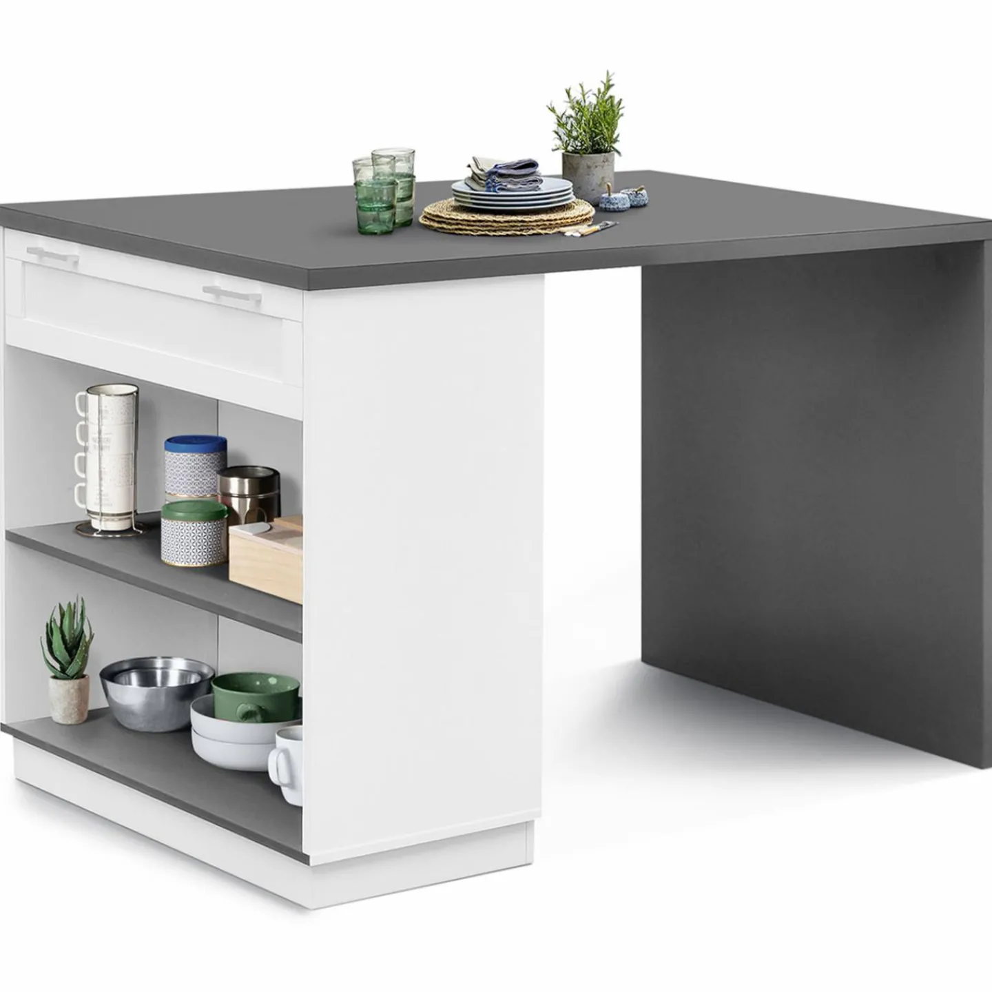 Ilot mange debout blanc et gris 130 cm*IDMarket Clearance