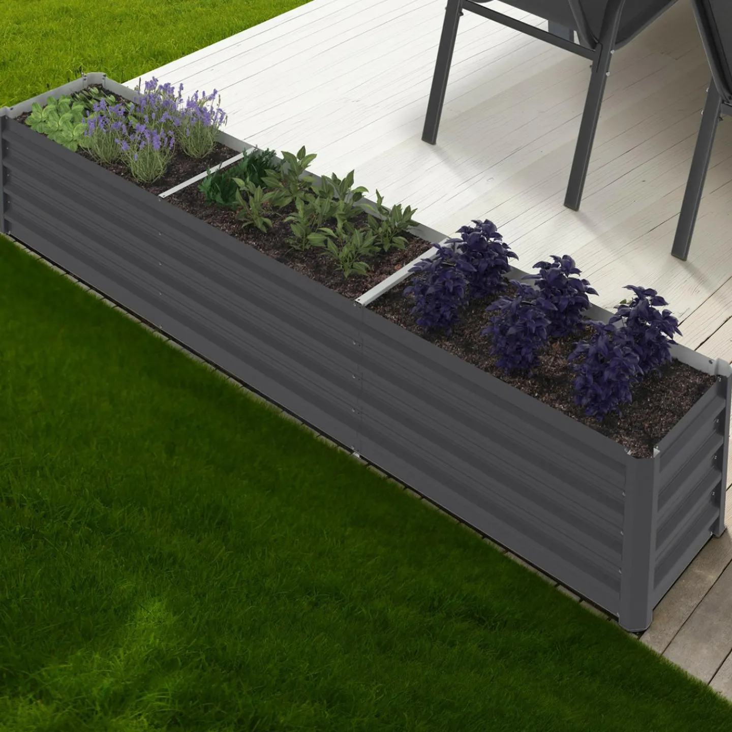 Jardinière en métal rectangulaire avec lit surélevé de 240 x 40 x 45 cm*IDMarket Online