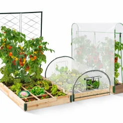 Kit complet 3 carrés potager et serre à tomates + treillis + housse*IDMarket Online