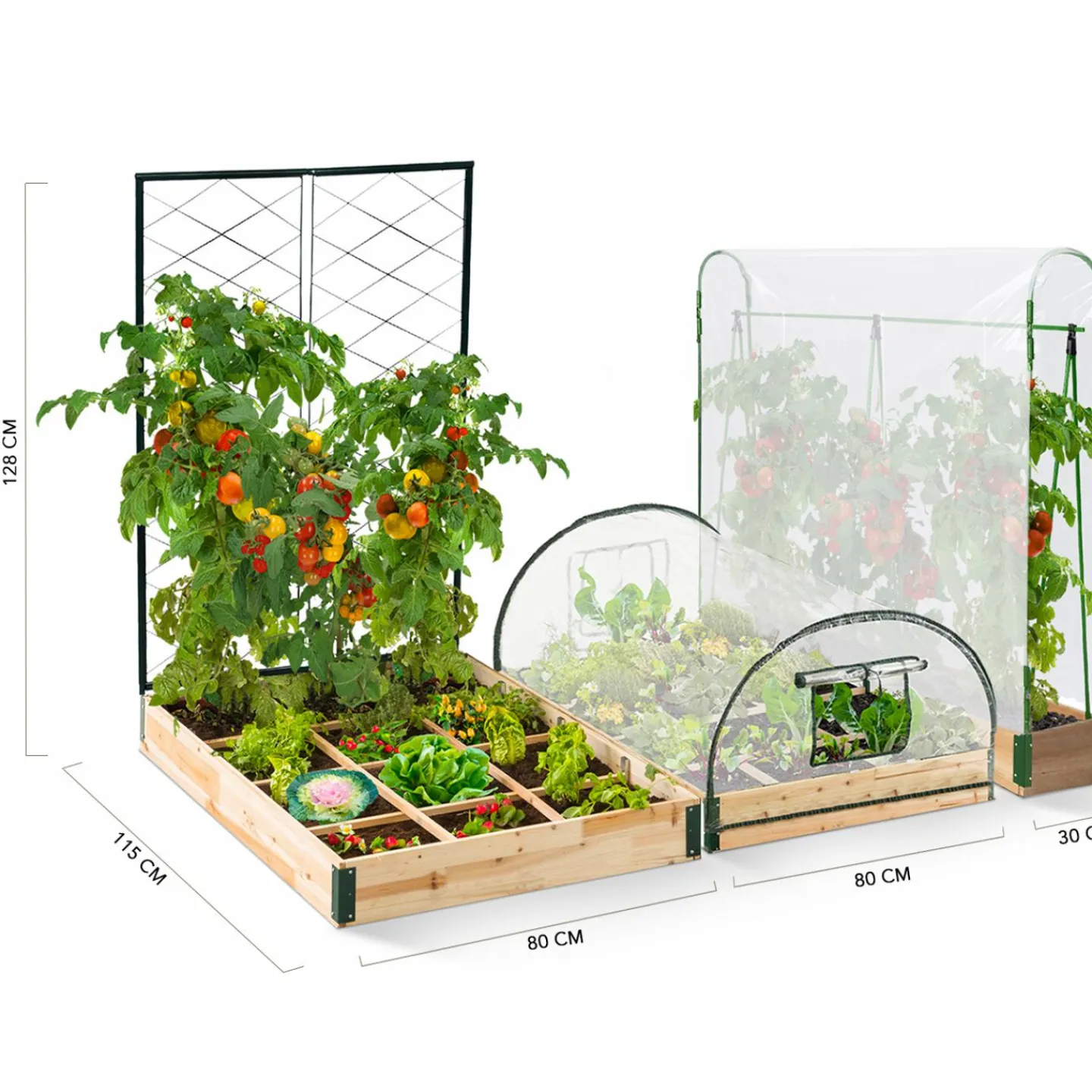 Kit complet 3 carrés potager et serre à tomates + treillis + housse*IDMarket Online
