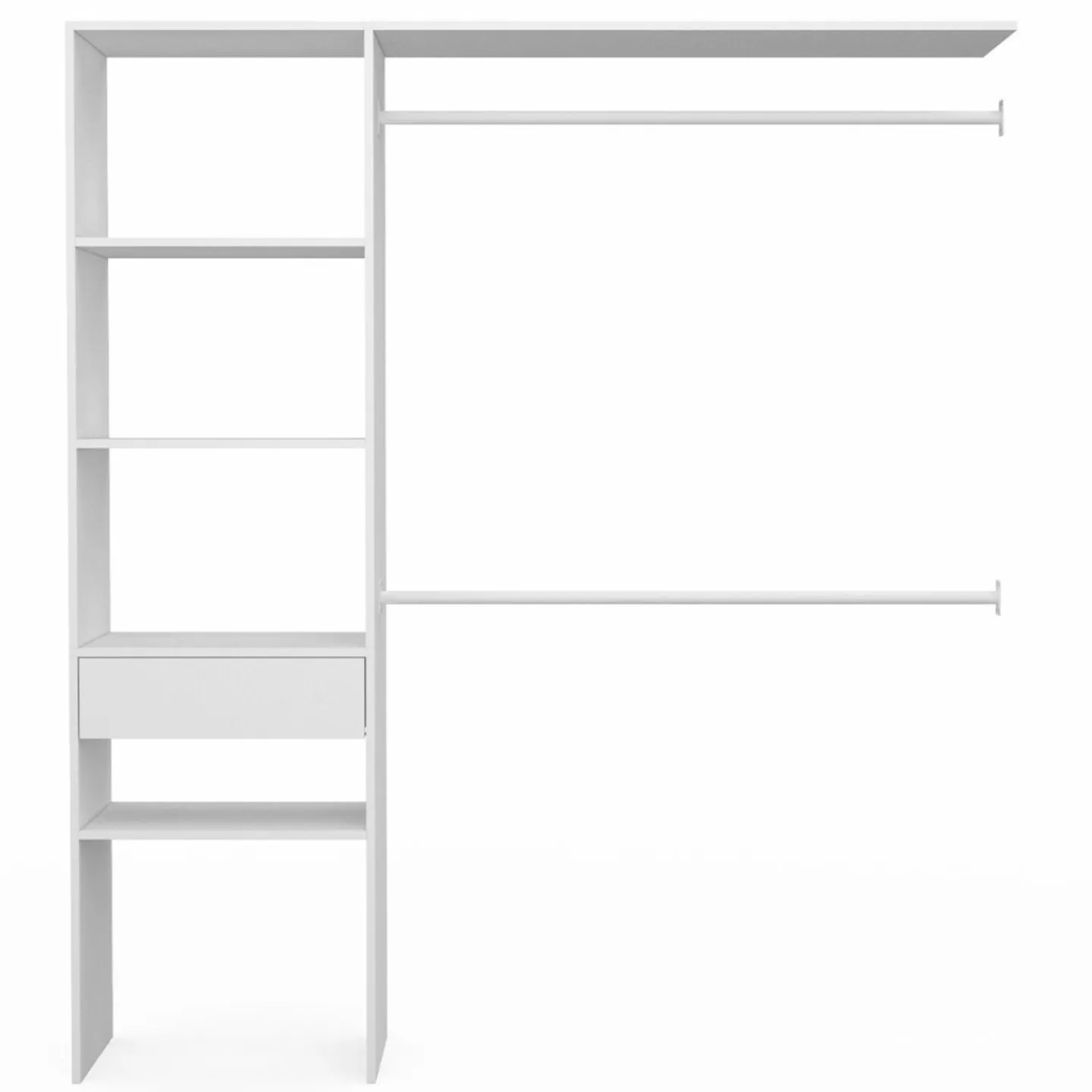 Kit dressing blanc pour placard avec étagères, tiroir et double penderie*IDMarket Outlet
