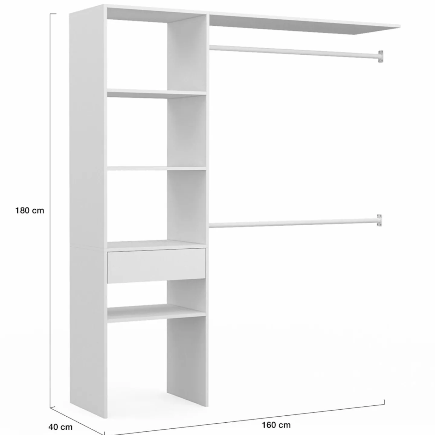 Kit dressing blanc pour placard avec étagères, tiroir et double penderie*IDMarket Outlet