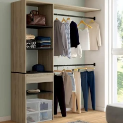 Kit dressing placard hêtre et noir avec étagères, tiroir et double penderie*IDMarket Sale