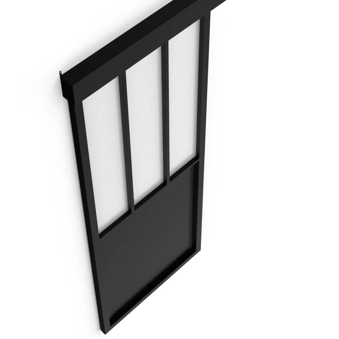 Kit porte coulissante verrière 83 cm en verre trempé givré, métal avec rail et fixations*IDMarket Online