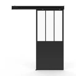 Kit porte coulissante vitrée verre trempé en métal avec MDF*IDMarket Online